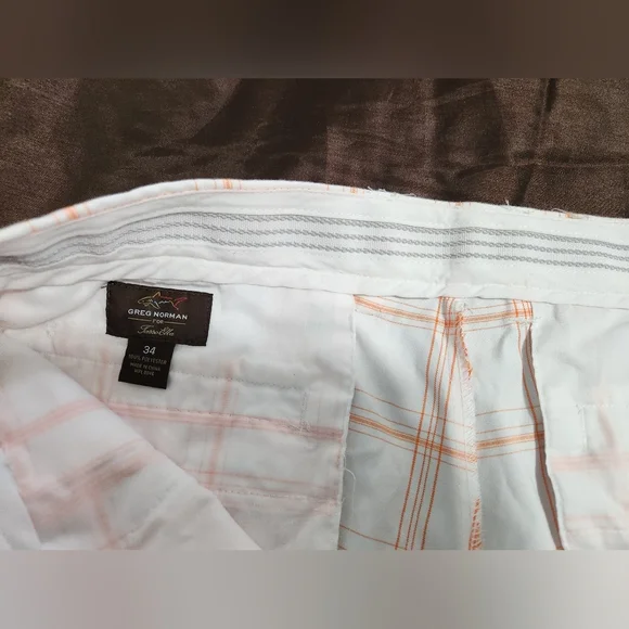 Men's White and Orange Plaid Golf Shorts, Size 34 - Picture 3 of 6